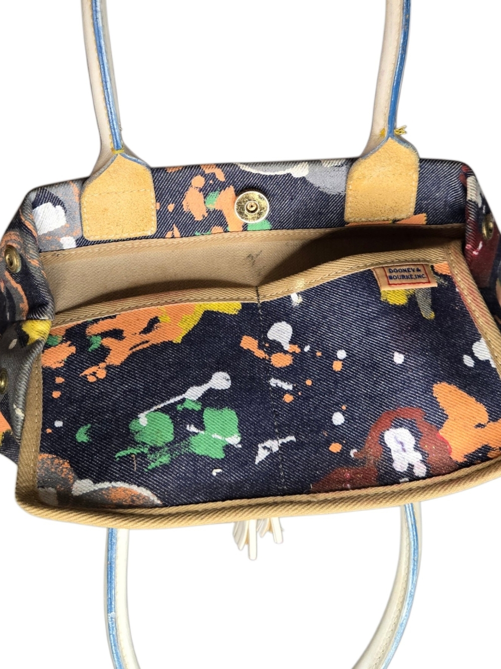 Y2k Dooney & Burke Canvas Satchel Tote with Paint-Splatter Star Print ! - Picture 7 of 7